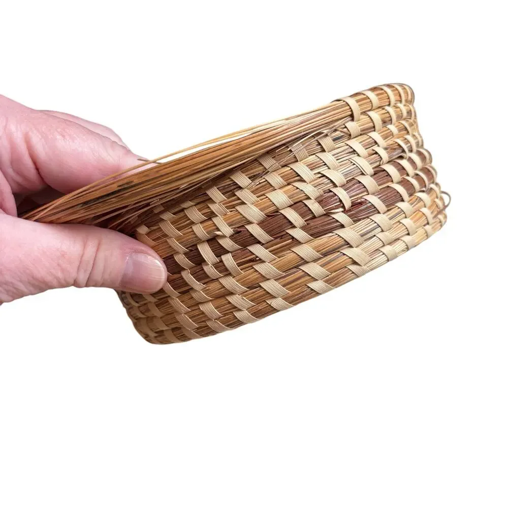 Hand woven basket Gullah style sweet Palmetto grass shallow decorative straw